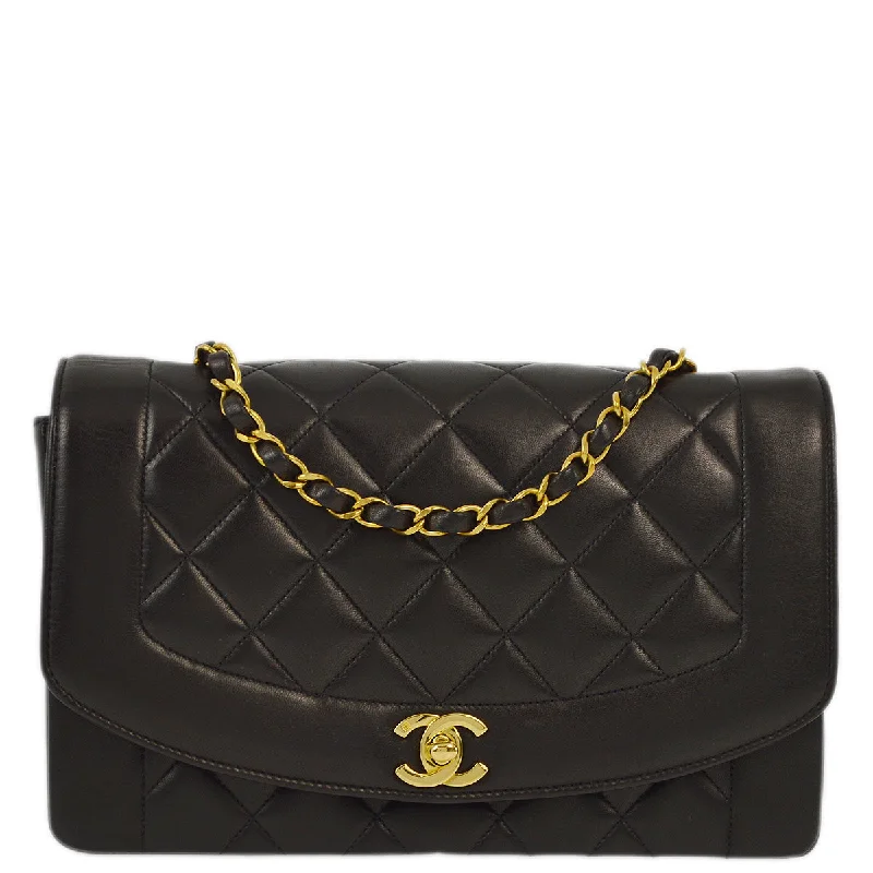 Chanel 1994-1996 Black Lambskin Medium Diana Shoulder Bag