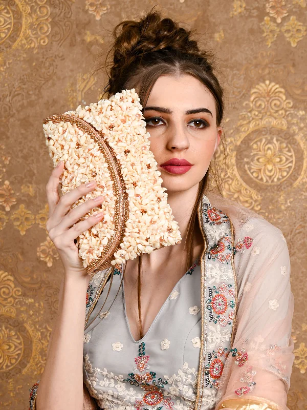 Odette Women White And Gold Embellished Clutch Bag