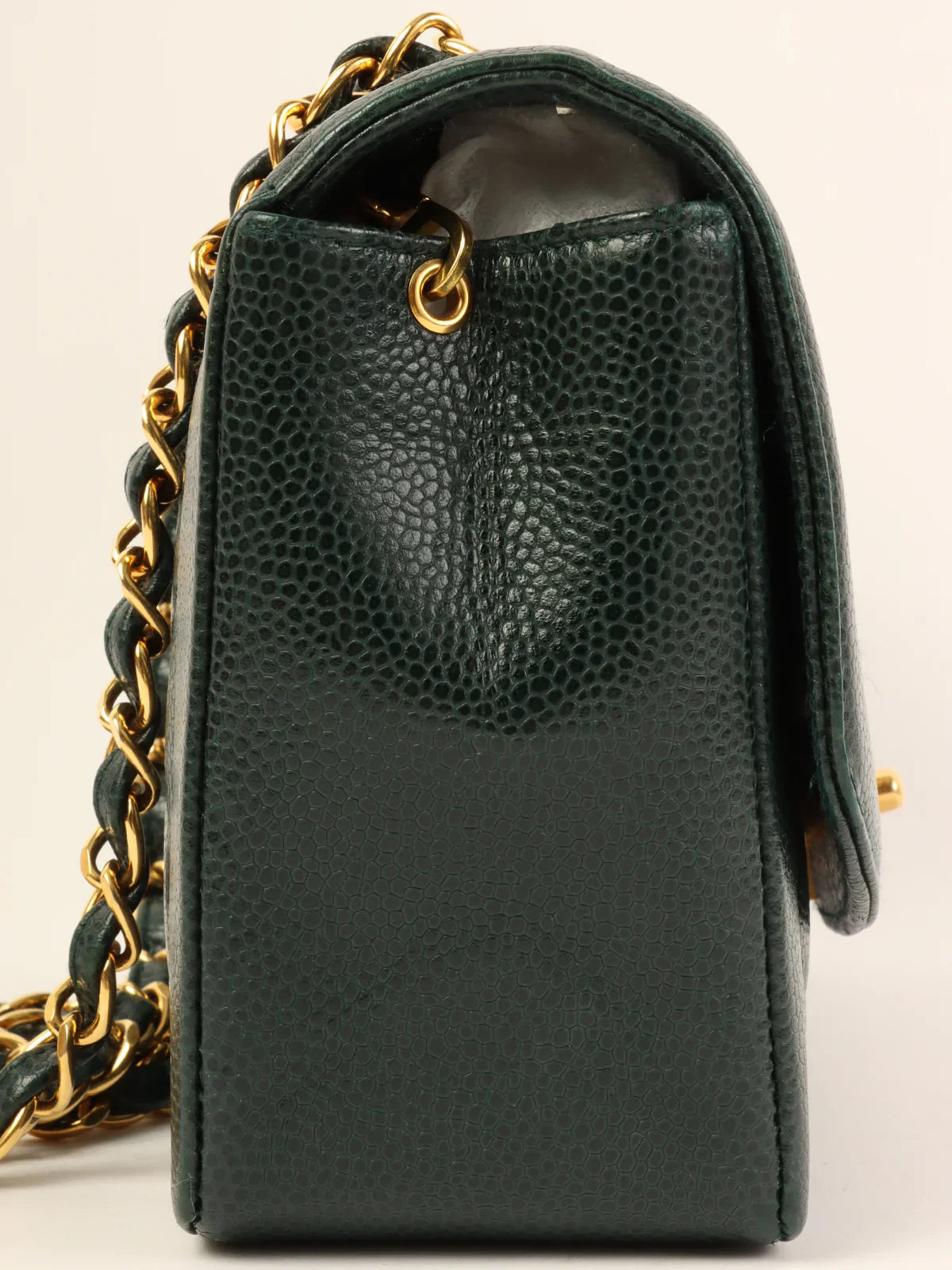 CHANEL Around 1992 Made Caviar Skin Diana Flap Chain Bag 22Cm Dark Green