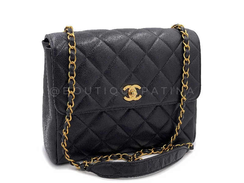 Chanel 1996 Vintage Black Caviar Square Crossbody Flap Bag 24k GHW