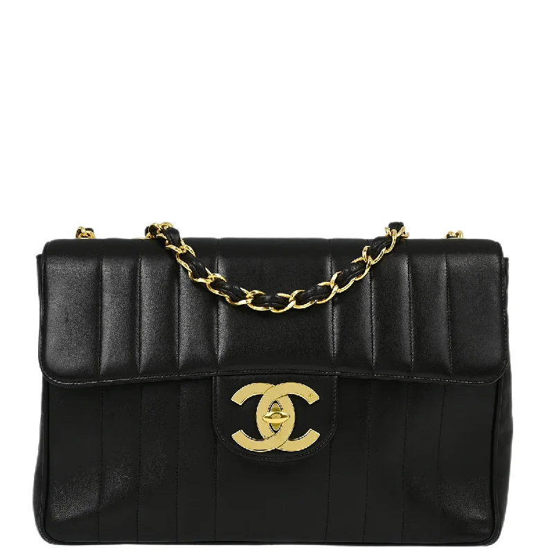 Chanel Black Lambskin Mademoiselle Jumbo Classic Flap Shoulder Bag