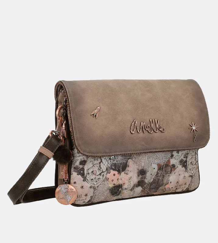 Exquisite universe crossbody bag with a flap closure