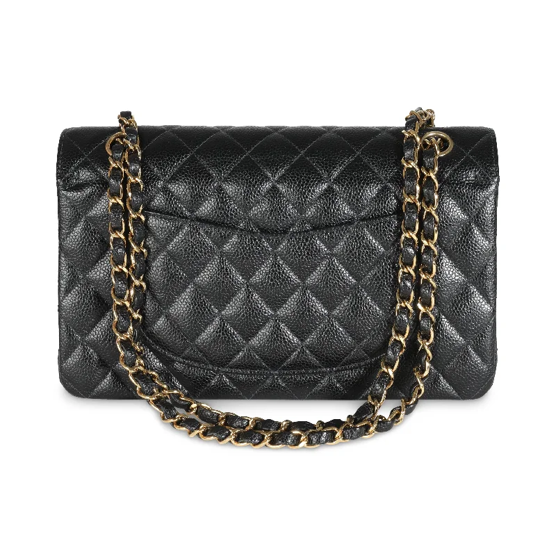 CHANEL 24K Black Quilted Caviar Medium Classic Double Flap Bag