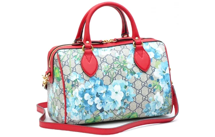 (WMNS) GUCCI Blooms Logo Printing Boston handbag Small Blue / Red Classic 546314-KU2IG-8492