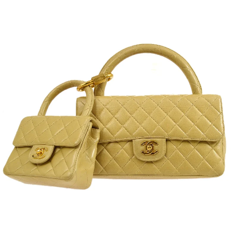 CHANEL 1994 Classic Flap Handbag Set Beige Lambskin