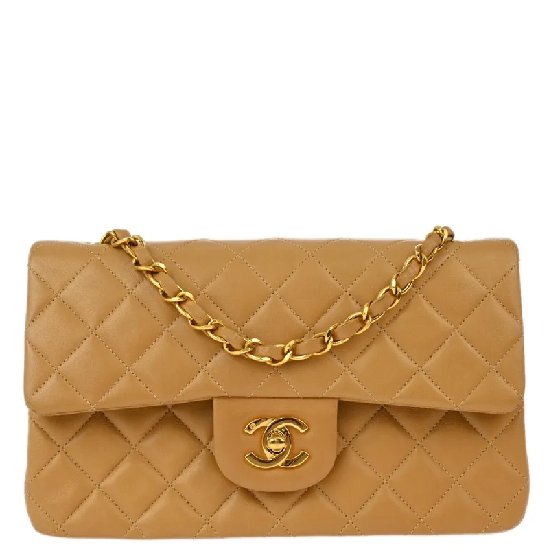 Chanel * 1996-1997 Beige Lambskin Small Classic Double Flap Shoulder Bag