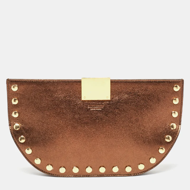 BURBERRY Bronze Leather Studded Olympia Clutch