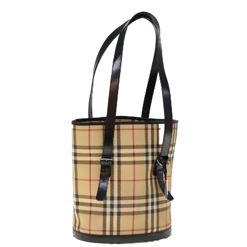 BURBERRY Nova Check Shoulder Bag Coated Canvas Beige Auth ac2665