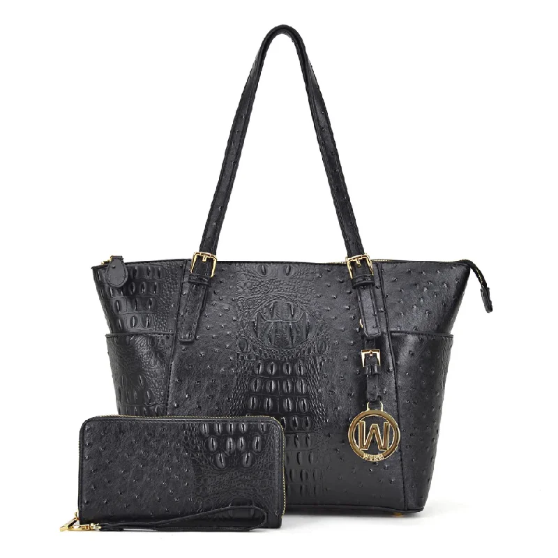 Dasein Ostrich Embossed Black Tote with Matching wallet (Women's)