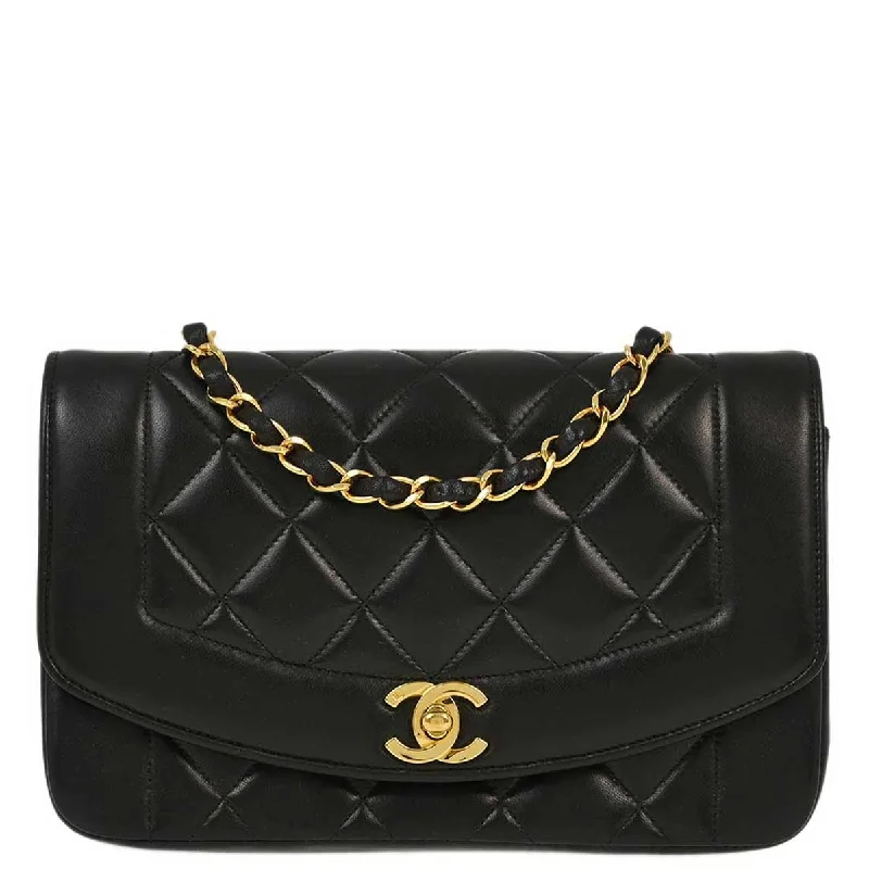 Chanel 1994-1996 Black Lambskin Small Diana Shoulder Bag