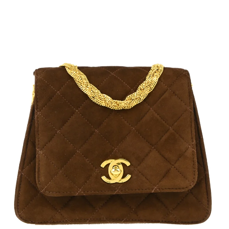 Chanel 1997-1999 Brown Suede Single Flap Shoulder Bag