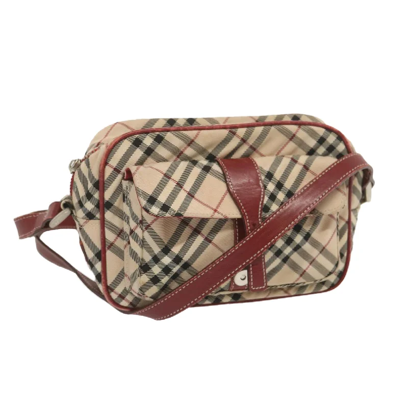 BURBERRY Nova Check Blue Label Shoulder Bag Nylon Beige Red Auth bs12778