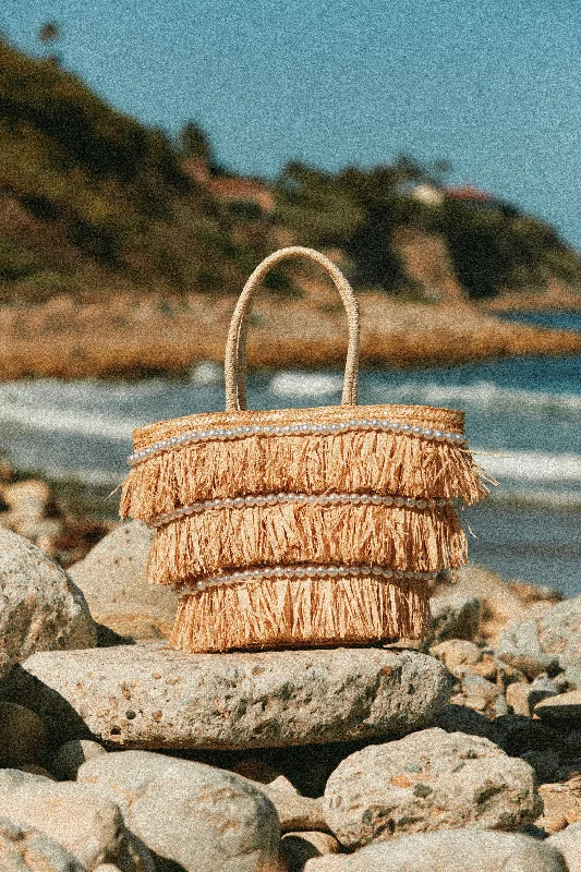 Seaside Resort Pearl Straw Tote Bag - Natural