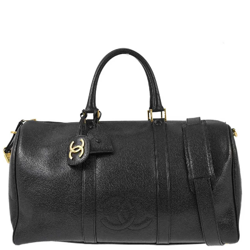 Chanel 1991-1994 Black Caviar 2way Duffle Shoulder Handbag