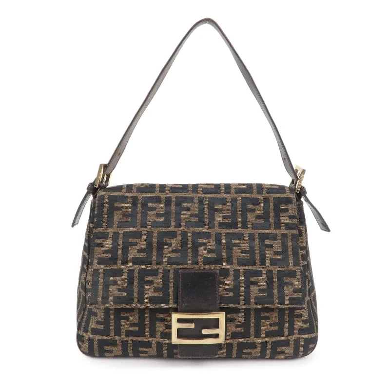 FENDI Mamma Baguette Zucca Canvas Leather Shoulder Bag 26325