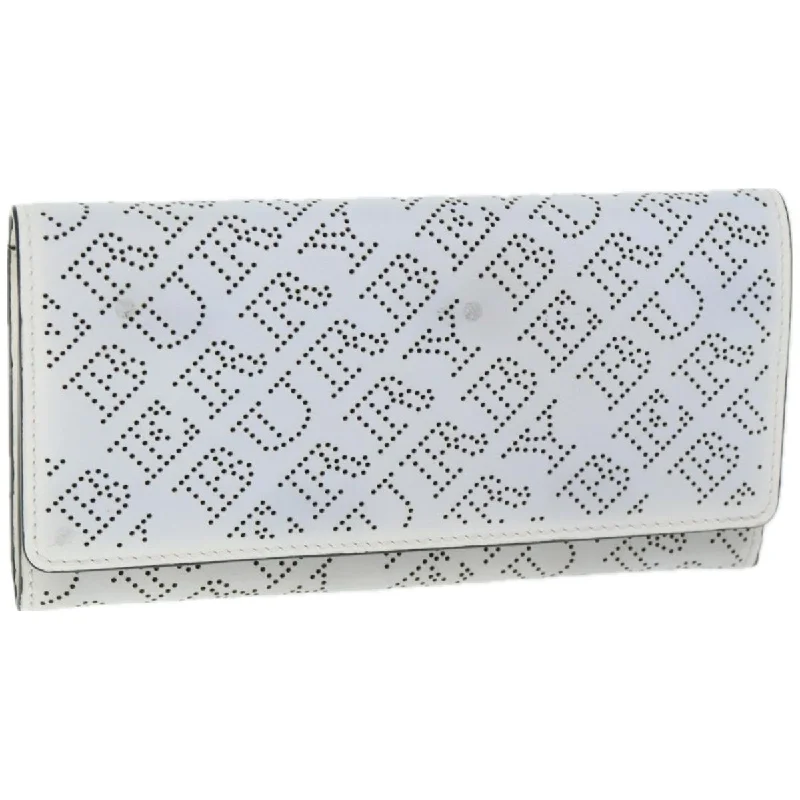 BURBERRY Long Wallet Leather White Auth bs12001