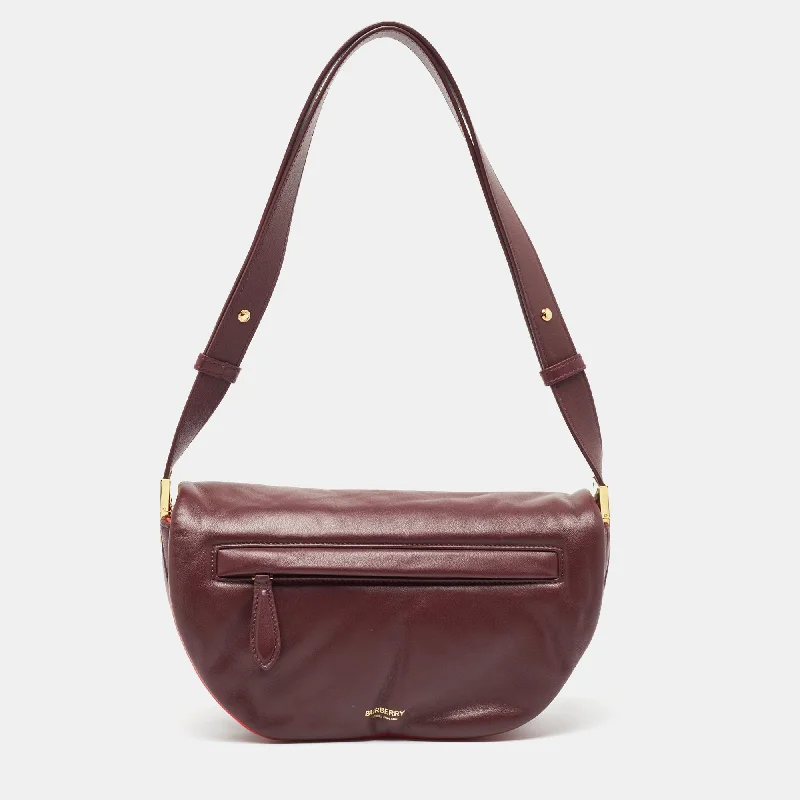 BURBERRY Maroon Leather Small Olympia Shoulder Bag