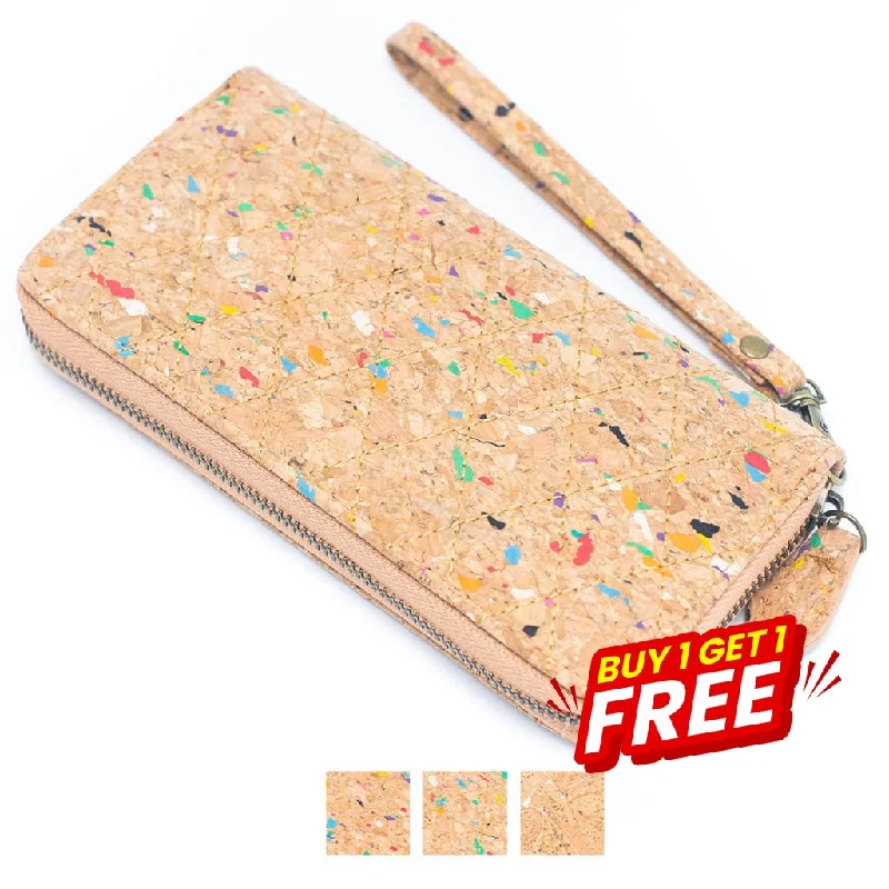 BUY 1 GET 1 FREE: Golden colors Natural cork Women Quilted Wallet Fold Card Holder Wallet  BAG-2204