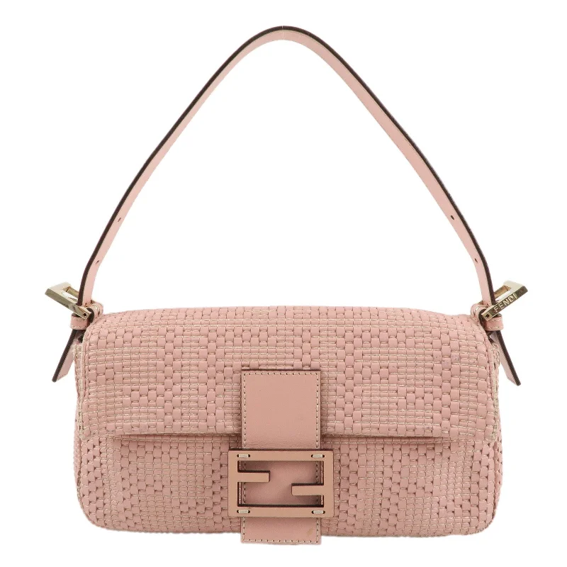 FENDI Mamma Baguette Leather Shoulder Bag Pink 8BR600