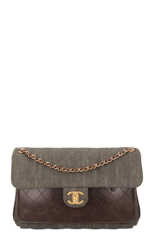 CHANEL 2016 Single Flap Large Green Brown