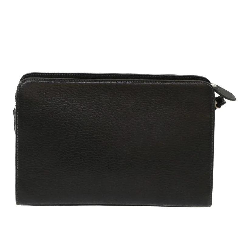 Burberry Clutch Bag Leather Black Auth yk8023