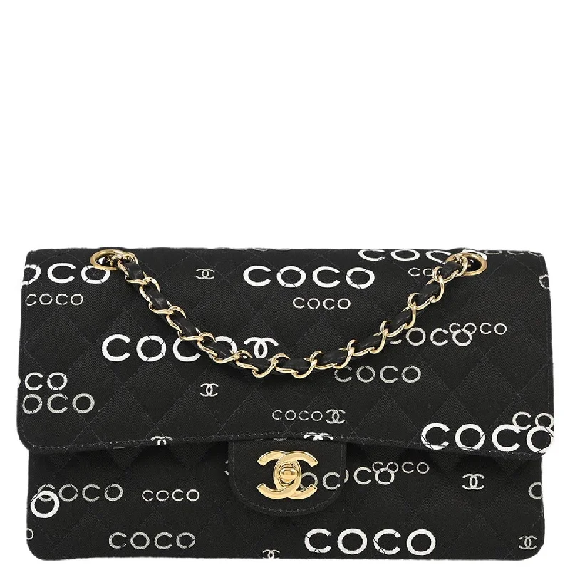 Chanel Black Canvas COCO Medium Classic Double Flap Shoulder Bag