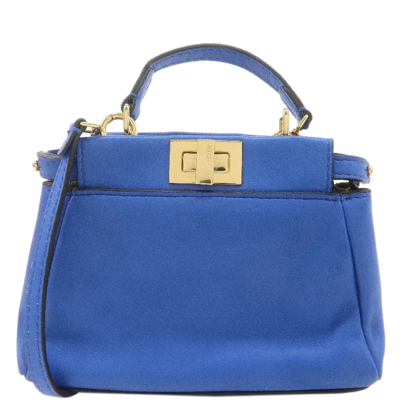 FENDI Micro Peekaboo Leather 2Way Shoulder Bag Blue 8M0355