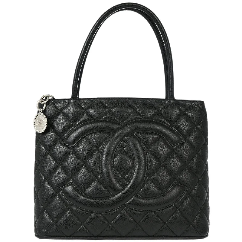 Chanel 2003-2004 Black Caviar Medallion Tote Handbag