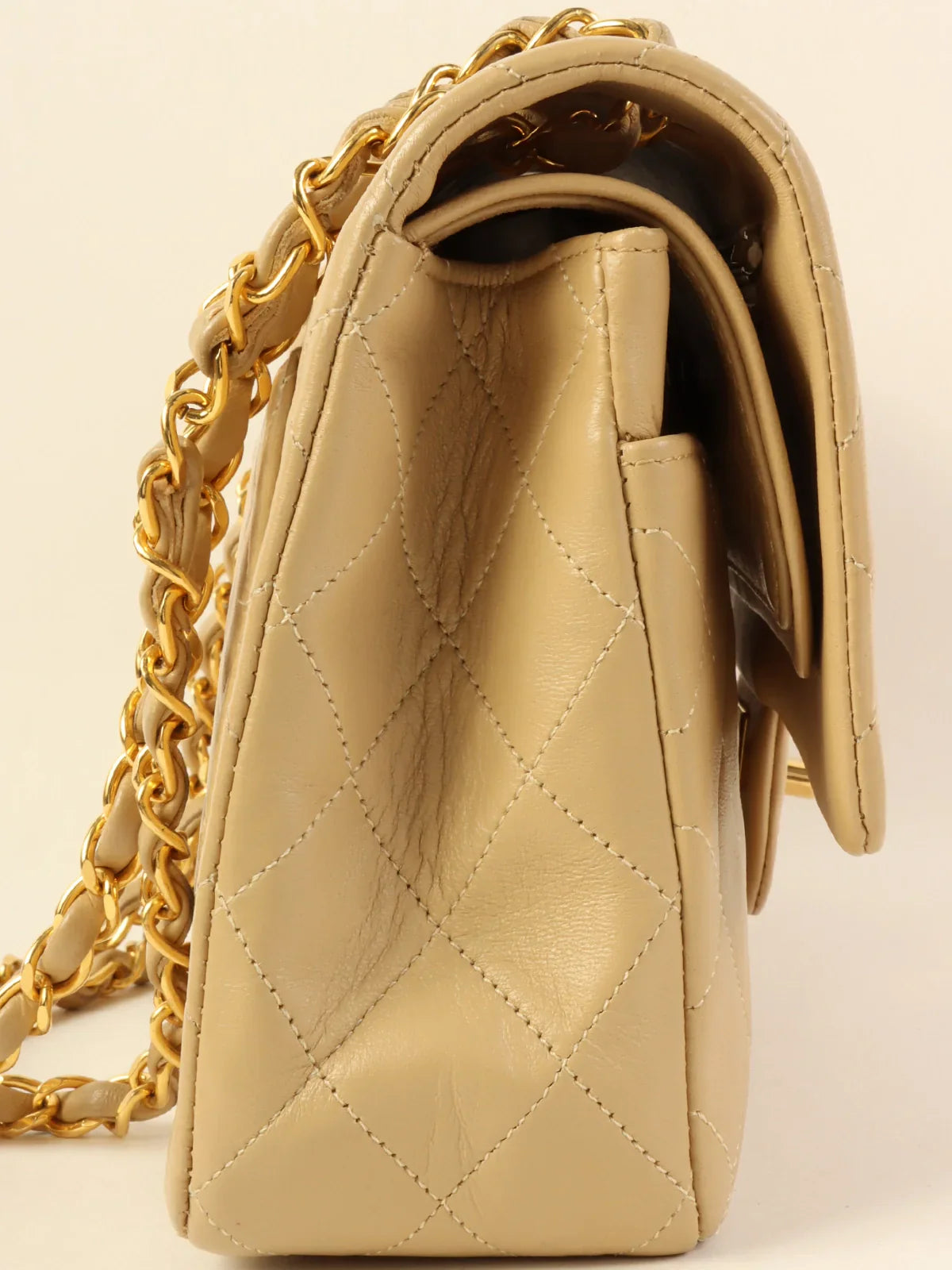 CHANEL Around 1990 Made Classic Flap Chain Bag 25Cm Beige