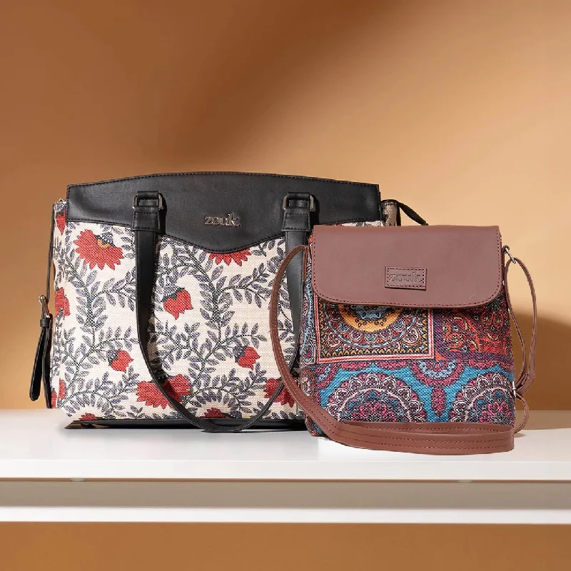 Nawabi Couture & Multicolor Mandala Print - Women's Work Bag & Flap Sling Bag Combo