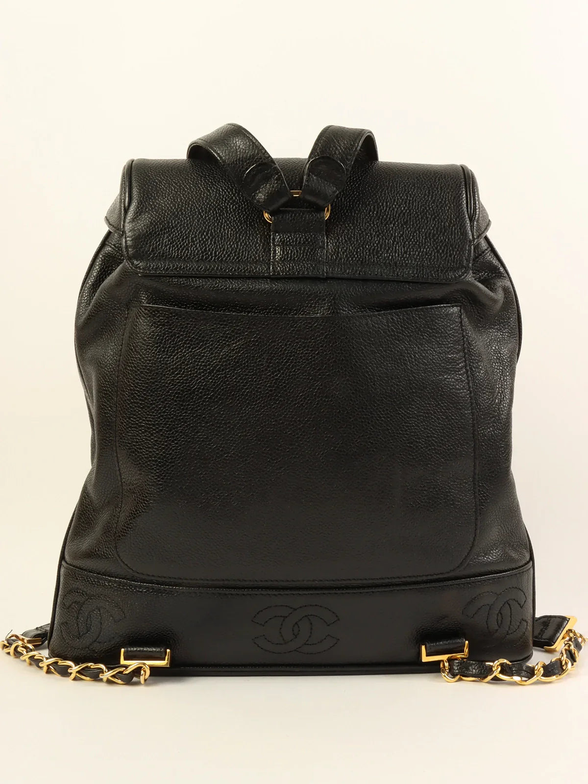 CHANEL Around 1995 Made Caviar Skin Cc Mark Plate Backpack Black