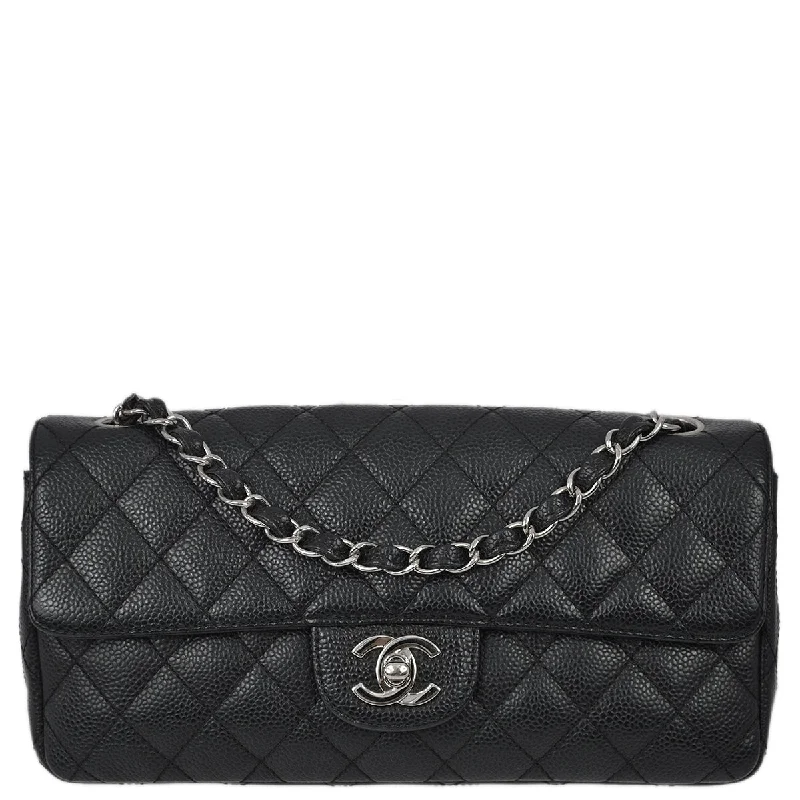 Chanel 2005-2006 Black Caviar Skin East West Flap Bag SHW