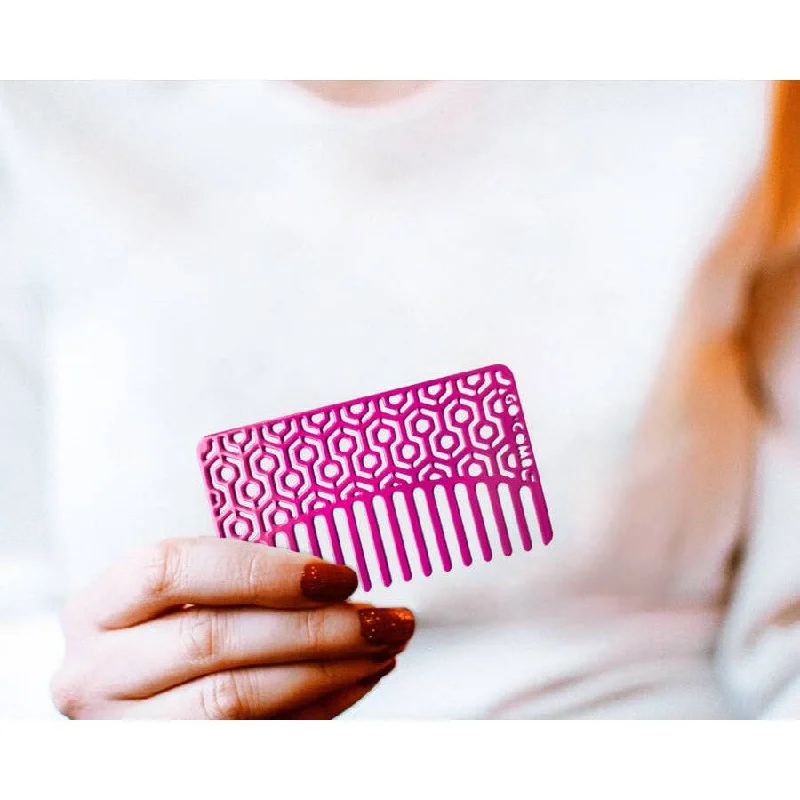 Cerise Hexagon Go-Comb | Metal Wallet-Sized Comb