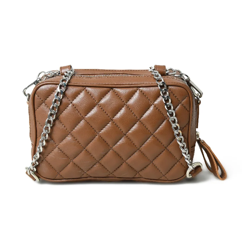 Mini Quilted Crossbody Bag, Rich Brown