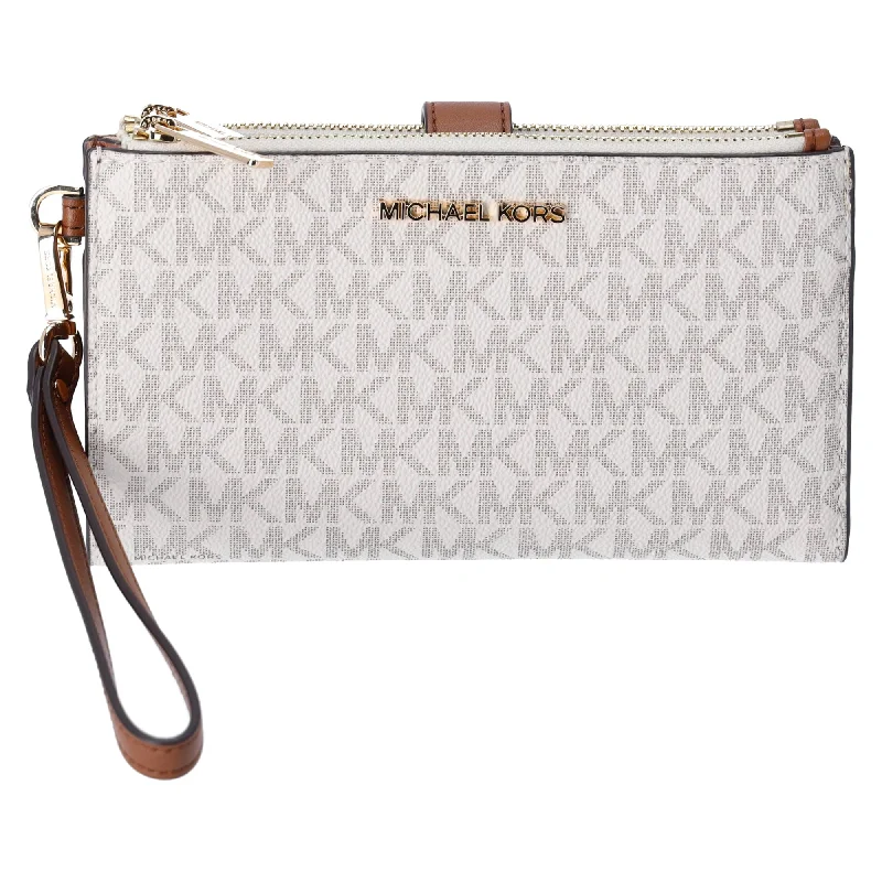 Michael Kors Jet Set Double Zip Wristlet Phone Wallet Vanilla MK