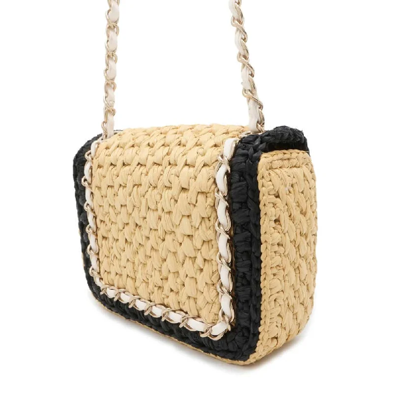 CHANEL 2024 Cruise Collection Mini Flap Bag Black/White/Beige AS4556 Blade Raffia Lambskin Size Mini