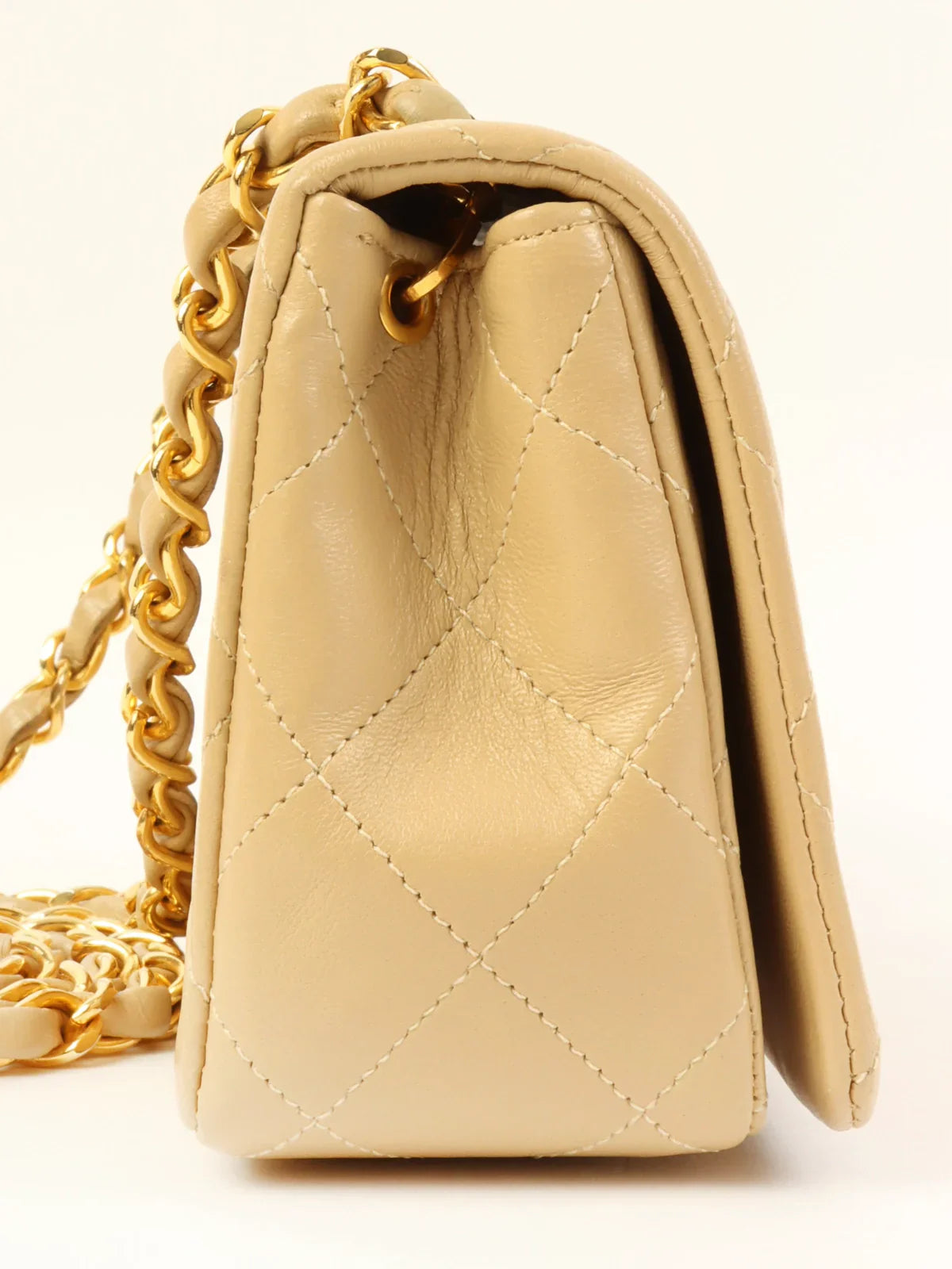 CHANEL Around 1990 Made Full Flap Chain Bag Mini Beige