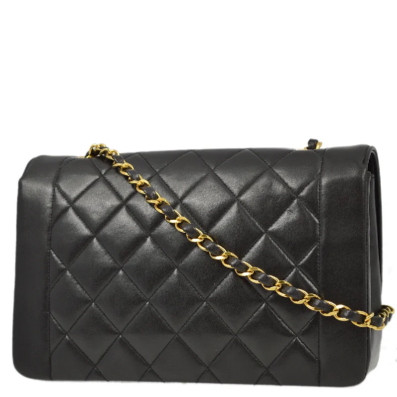 Chanel 1991-1994 Black Lambskin Medium Diana Flap Bag