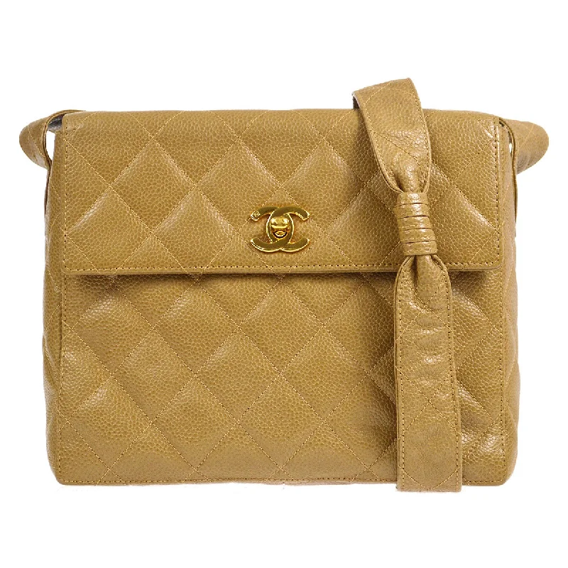 CHANEL * 1996-1997 Flap Box Vanity Shoulder Bag Small Beige Caviar