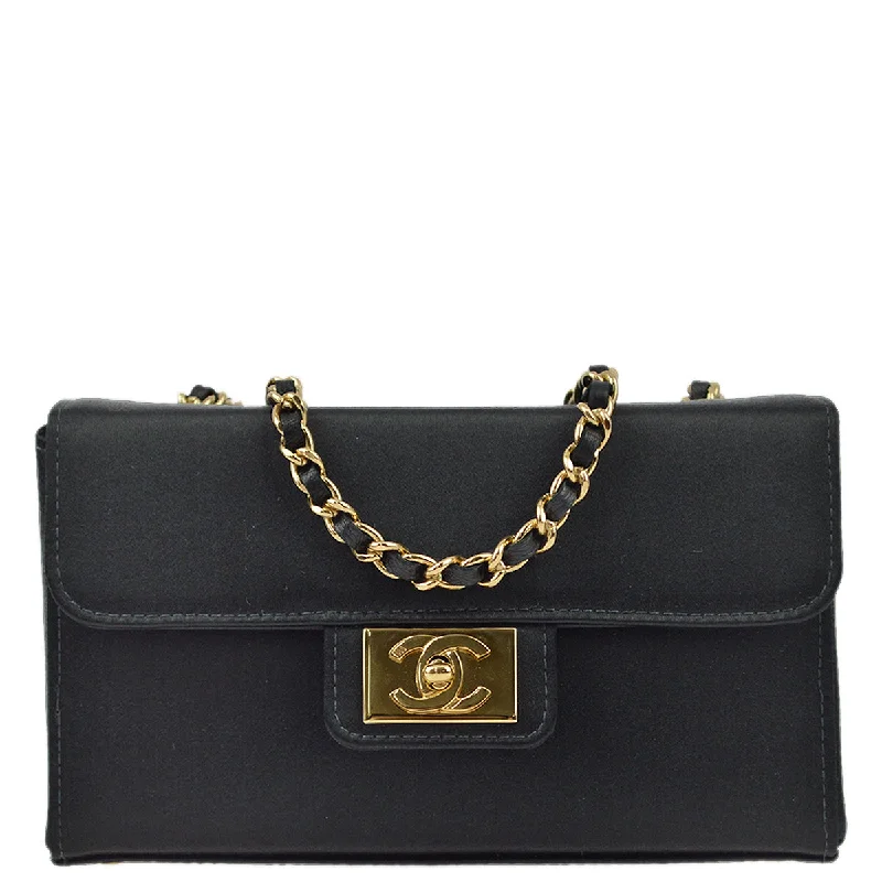 Chanel * Black Satin Double Chain Shoulder Bag