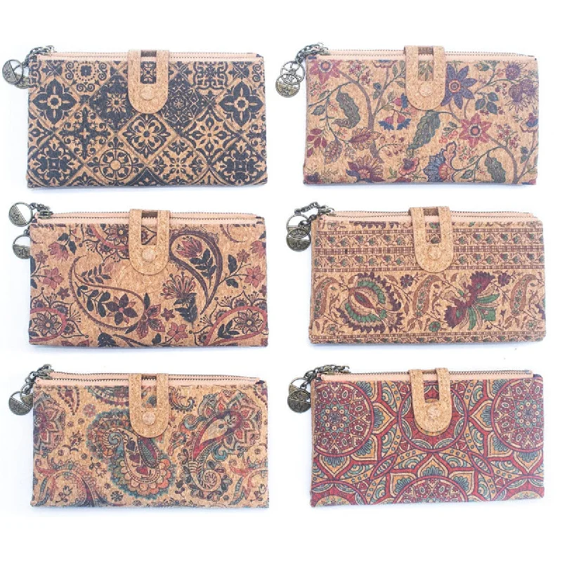 Natural Cork Women's Long Print Wallet/Cardholder, (6 Units) HY-038-MIX-6