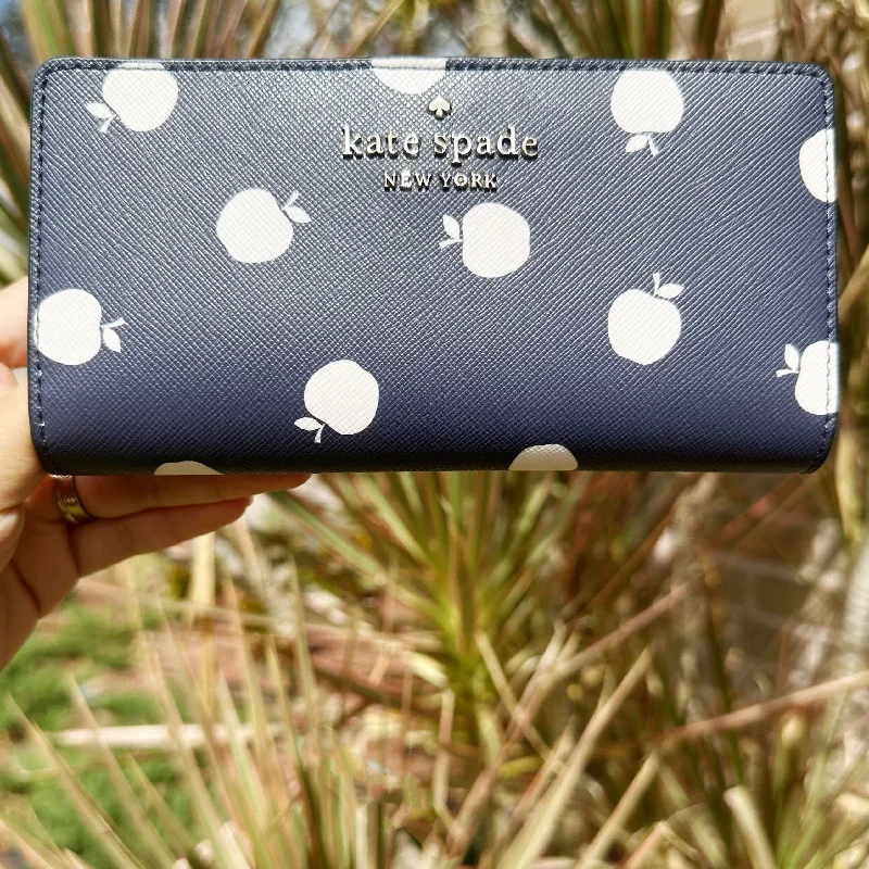 Kate Spade Staci Orchard Toss Print Large Slim Bifold Wallet Blazer Blue