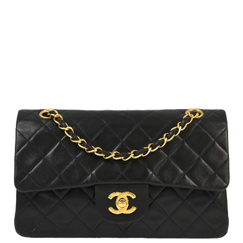 Chanel 1991-1994 Black Lambskin Small Classic Double Flap Shoulder Bag