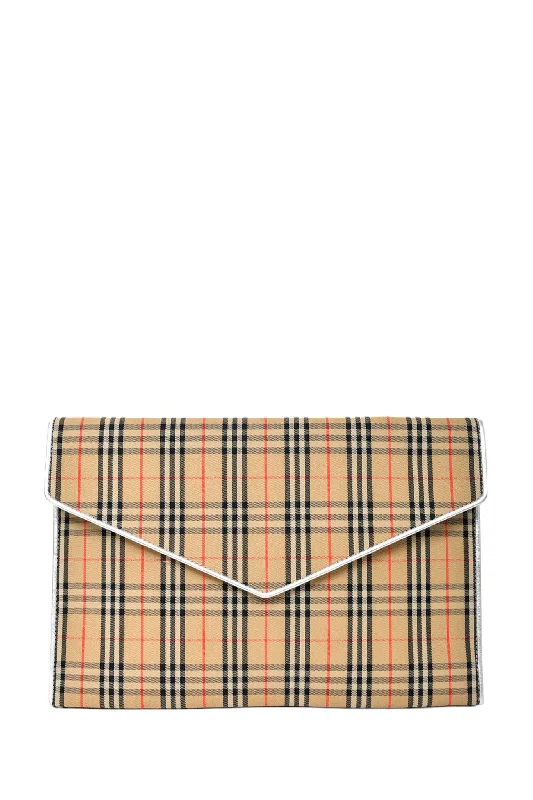 Burberry Nova Check Canvas Envelope Pouch With Silver Trim