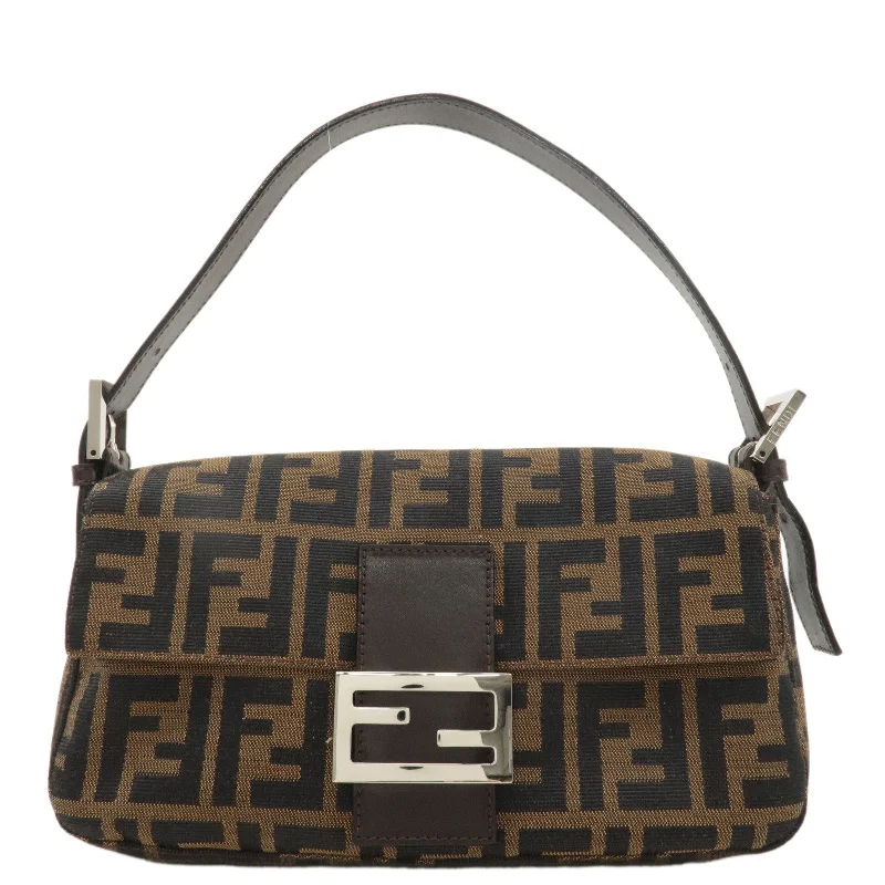 FENDI Mamma Baguette Canvas Leather Shoulder Bag Brown Black 26424