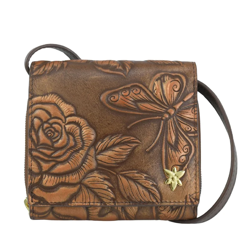 Hand Painted Embossed Leather Crossbody Organizer