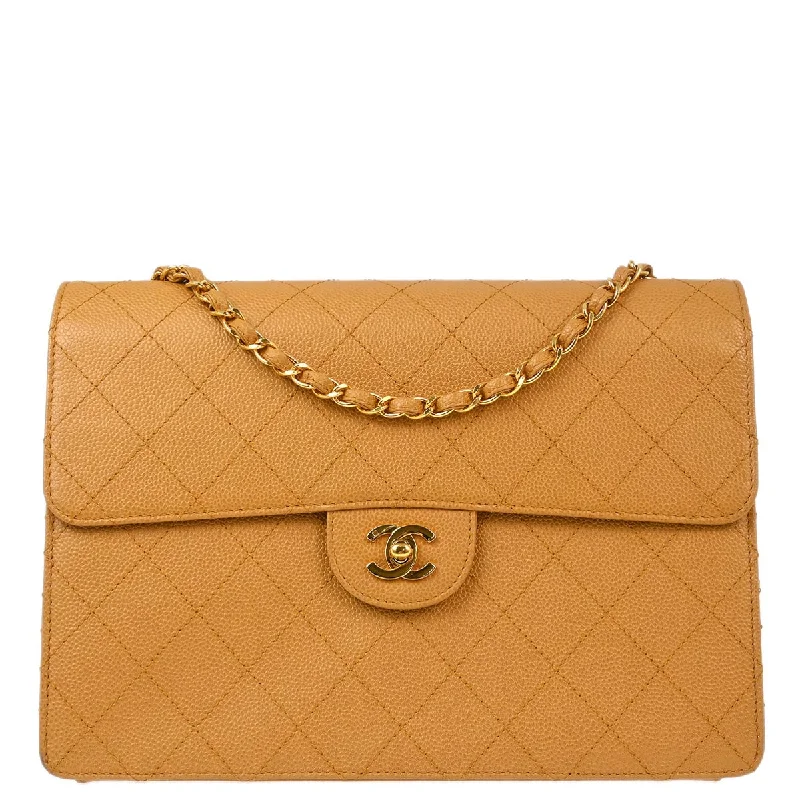 Chanel Beige Caviar Single Flap Shoulder Bag