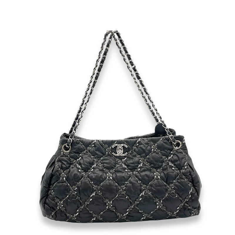 Chanel  Nylon Quilted Tweed Stitch Bubble Black Shoulder Bag in Nylon, Silver hardware