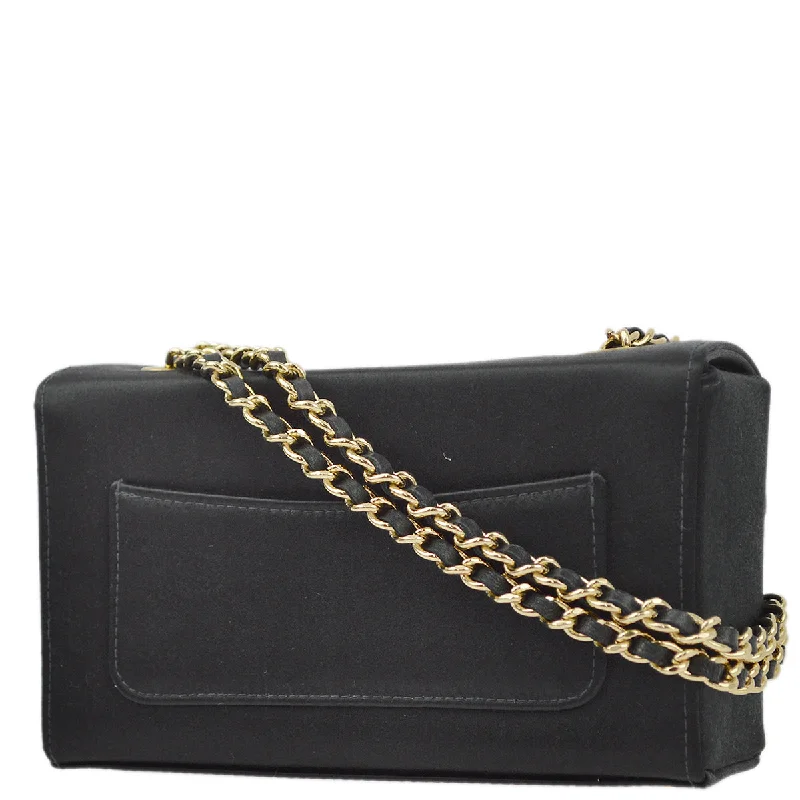 Chanel * Black Satin Double Chain Shoulder Bag