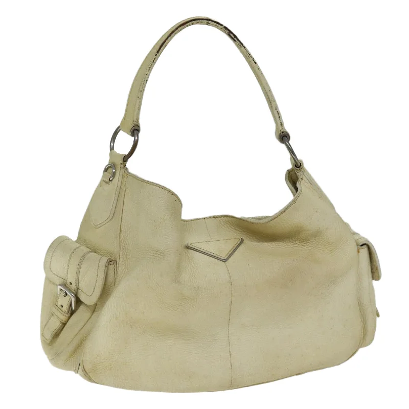 PRADA Shoulder Bag Leather Cream Auth 74644